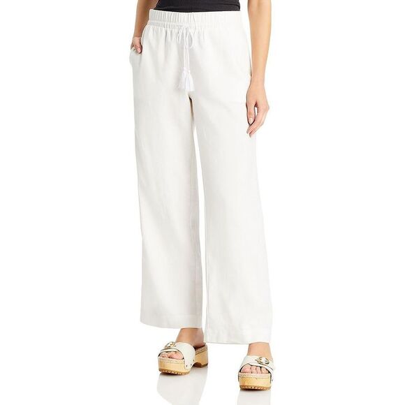 Single Thread Womens Ivory Linen Drawstring Straight Leg Pants NWOT - Picture 1 of 3